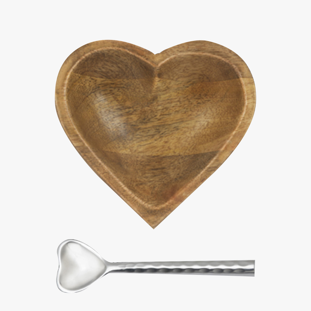 Wooden Heart Bowl with Hammered Heart Spoon